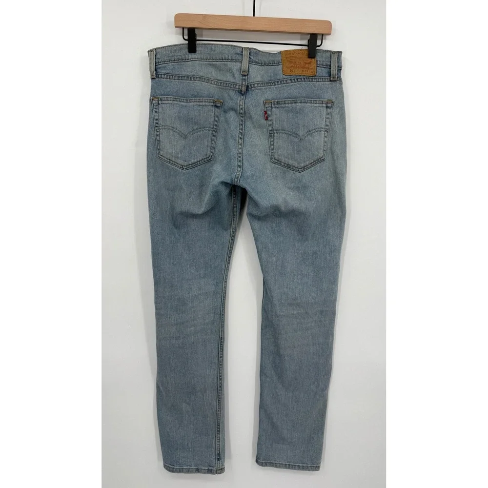 Levis 511 Jeans Mens 33x32 Blue‎ Slim Fit Light Wash Denim Pants Distressed